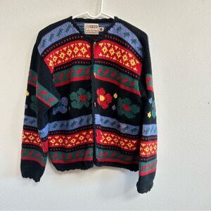 Vintage Rev Wear Knit Cardigan Floral Pattern Size Large
